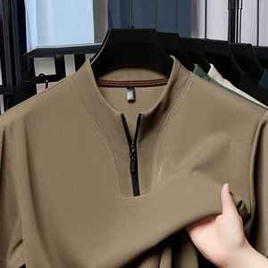 Camiseta clásica de punto con cremallera para hombre, camiseta de manga corta con estampado de logotipo frontal de estilo informal elegante - Product Image 3