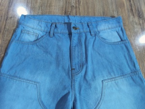Y2K Vintage hommes foncé Denim Shorts Baggy Streetwear droit bleu jean étoile imprimé bouton poche Hip Hop Style pour l'été - Product Image 3