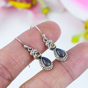 New Arrival 925 Sterling Silver Dangle <b>Earrings</b> for Women Natural Rainbow Moonstone Pear Shape <b>Citrine</b> Wedding Party Gift - Product Image 1