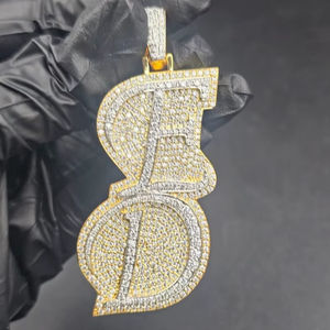 Pendentif personnalisé en argent 925 plaqué or avec initiale en lettres, style hip-hop, serti de moissanite, bijoux fins, breloques - Product Image 1