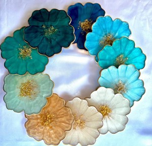 ที่รองแก้วเรซินอีพ็อกซี่โทนสีอัญมณีที่มีรูปแบบที่ทำด้วยมือ3D กันน้ำอุปกรณ์ตกแต่งหรูหรา - Product Image 1