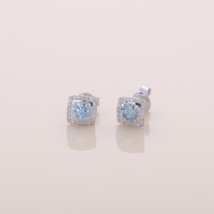 IGI Certified Lab Grown Blue Round Cut Diamond Halo Stud <b>Earrings</b> <b>Solid</b> 925 Sterling <b>Silver</b> Elegant Luxury <b>Earrings</b> - Product Image 3