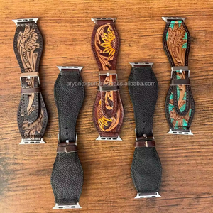 Boho Western Peint À La Main Turquoise En Cuir Repoussé Bracelets De Montre Intelligente Élégant Téléphone Bracelet De Montre Vrais Bracelets En Cuir Véritable - Product Image 4