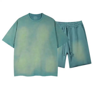 Conjunto de dos piezas de algodón 100% lavado con ácido Vintage Unisex, ropa de calle para hombre, camiseta y pantalones cortos, chándal de verano de talla grande personalizado - Product Image 5