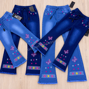 Wholesale Bangladesh Stock Lot Girls <b>Jeans</b> <b>Elastic</b> <b>Waist</b> Children Embroidered Denim Pants Cancelled Order Ready To Shipping - Product Image 1