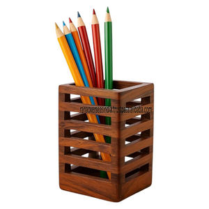 Organisateur de porte-stylo fait à la main moderne au design à lattes en bois écologique pour le bureau et la maison - Product Image 6