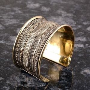 <b>Silver</b> Plated Hammered Brass <b>Cuff</b> <b>Bracelet</b> Water Resistant Light Lacquer Coating Fashionable Style Polished Bangles - Product Image 4