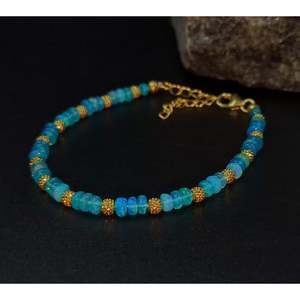 Blue Ethiopian <b>Opal</b> Tennis <b>Bracelet</b> Trendy Religious Gold Plated Zinc Alloy Bangles with Diamond and Pearl Gift - Product Image 2