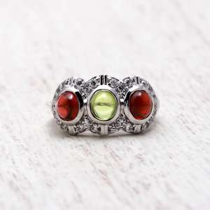 2023 diseño de tendencia hecho a mano 925 plata esterlina sólida peridoto granate anillo joyería fina para Bodas de niñas al por mayor - Product Image 1