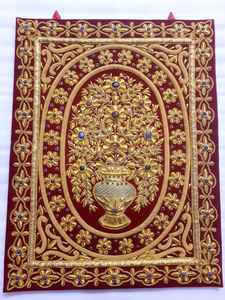 Panel decorativo de terciopelo Zari para colgar en la pared de gallo dorado bordado para el hogar decoración festiva Gallo colgante de pared hecho a mano - Product Image 6