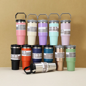 Gobelet de voyage isotherme en acier inoxydable de 20 oz et 30 oz avec poignée et paille, tasse à café à double paroi pour l'extérieur – Vente en gros - Product Image 6