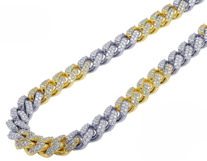 Cadena Cubana Chapada en Oro de Dos Tonos con Diamantes Cultivados en Laboratorio, Collar con Incrustaciones de Diamantes para Hombre, Regalo de Moda - Product Image 2