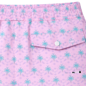 <b>Men</b> Recycled Swim <b>Shorts</b> <b>Pink</b> and Green Palm Print Quick Dry Beach Swim Trunks with Elastic Waist Drawstring and Pockets - Product Image 4