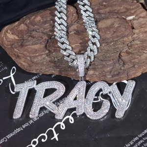 Collar con Colgante de Letra Cursiva con Incrustaciones de Diamantes de Imitación VVS Moissanite, Chapado en Oro sobre Plata 925, para Hombre, a Bajo Precio - Product Image 2