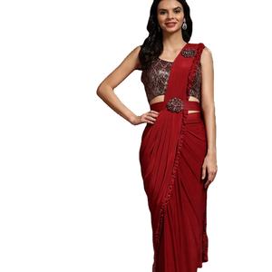 El último Sari de secuencia de seda de gasa de diseñador listo para usar de Fab Zone - Product Image 1