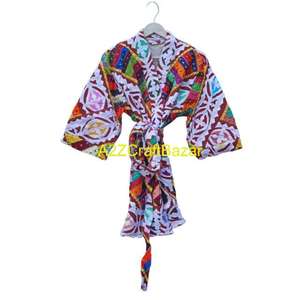 Kimono vintage indien fait main, veste pour femmes, nouveau, manches longues, travail floral, patchwork, anti-rides, séchage rapide, coton - Product Image 5