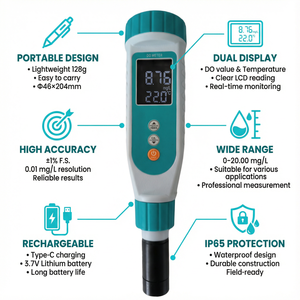 पोर्टेबल डिजिटल घुली ऑक्सीजन मीटर टेस्टर पेन ओएम एक्वाकल्चर मछली तालाब झींगा खेती पानी की गुणवत्ता मॉनिटर 0-20.00 मिलीग्राम/एल - Product Image 3