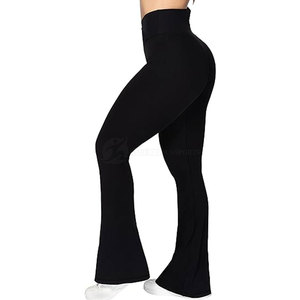 Private Label <b>Women's</b> Mid Waist Flare Pants with Side Pockets Solid Color Winter Flare Pants for Sale Flat Front Style - Product Image 4