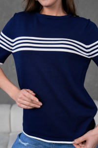 Blusa de punto a rayas de manga corta con cuello redondo para mujer, Camiseta cómoda y elegante, transpirable a rayas, servicio OEM de alta calidad - Product Image 4