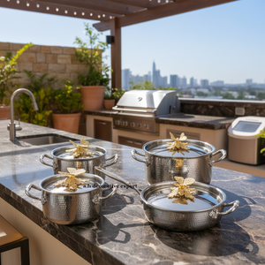 Batterie de cuisine en acier inoxydable de qualité export européenne, avec bouton de couvercle papillon, écologique, sans danger pour les aliments, casseroles et marmites, compatible gaz et induction - Product Image 1