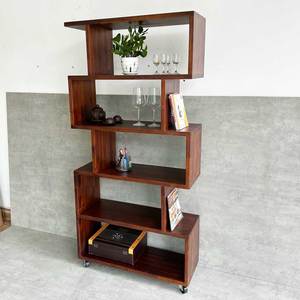 KS68200 Bibliothèque à 5 niveaux en bois d'acacia 80x30x160cm avec roulettes, design moderne et minimaliste portable pour la maison, le bureau ou l'hôtel - Product Image 4
