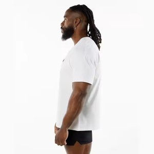 <b>Men's</b> Oversized Drop Shoulder Performance T-<b>Shirt</b> 94% Cotton 6% Spandex Raglan Cut Crew Neck <b>White</b> <b>Short</b> <b>Sleeves</b> Signature Style - Product Image 3