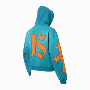 Sudadera con capucha y cremallera para mujer Premium 360 GSM Fleece Fabric Soft Warm Teal Blue con Orange Graphic Logo Bordado Print Basics hoodies - Product Image 5