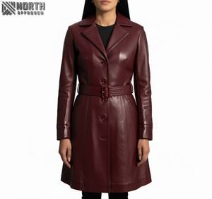 Genuine New <b>Coming</b> Long Leather Coat For Women Comfortable Sheepskin Leather Breathable Coat For Women Custom Leather Jacket - Product Image 2
