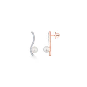 Pendientes de Perlas y Oro de 14k con Diseño Geométrico y Circonitas para Mujer, Serene Swirls - Product Image 5