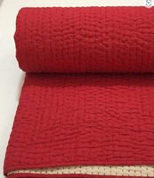 Rotes Einfarbiges Kantha Blumenmuster 100% Baumwolle Umweltfreundliches Modernes Wendebares Quilt-Set Handgenäht Ganzjahresdecke 60x90 Zoll Heim