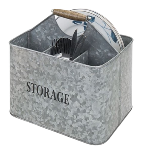 Farmhouse Galvanized Metal Caddy Kitchenware Caddy Multipurpose Storage Indoor Outdoor <b>Utensil</b> Holder - Product Image 2