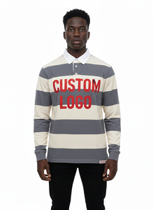 Nueva Camiseta Polo Premium de Algodón para Hombre con Logotipo Bordado Personalizado, Polo Amarillo a Rayas de Manga Larga para Hombre - Product Image 2