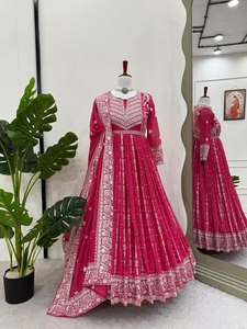 Nouvel ensemble robe et pantalon en gorgette pour femmes, vêtements indiens et pakistanais - Product Image 4