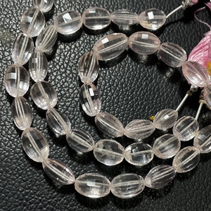 Rose Quartz Faceted Oval Shape Beads Natural Checkerboard Cut Gemstone Beads for Jewelry Making - Product Image 3