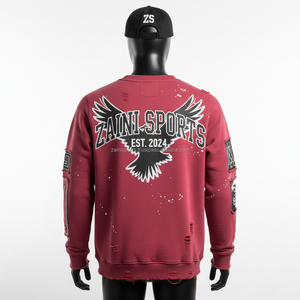 Premium 330 GSM <b>men</b> pullover sweatshirt soft fleece <b>maroon</b> with custom embroidery patches street style Basics Sweatshirts - Product Image 2