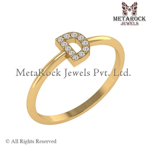 Sólido 14K oro amarillo D anillo inicial Pave diamante joyería hecha a mano A a Z minimalista letras anillo oro diamante joyería D anillo - Product Image 2