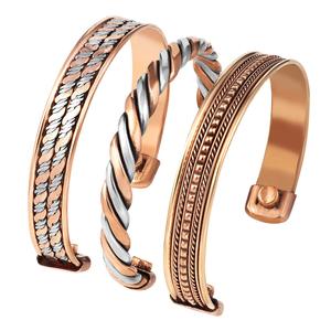 Brazalete ajustable de tres metales hecho de cobre, latón y aleación, joyería curativa ayurvédica tradicional para hombres y mujeres - Product Image 4