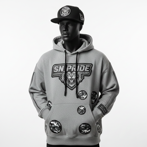 Sweat à capuche pour homme de qualité supérieure, coupe classique, poids lourd, streetwear d'hiver, coton écologique, polaire, patchs en PVC, basiques - Product Image 1