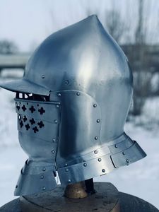 Casque Burgonet de combat médiéval, casque de Bascinet médiéval klappvisière, casque Antique fait à la main - Product Image 3