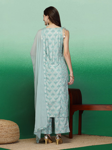 Exclusivos conjuntos de Kurti y Palazzo para mujer, listos para usar, con estampado digital de olivas, bordados con hilo de rayón, de corte recto. - Product Image 6