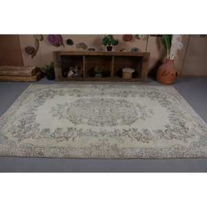 พรมตุรกีวินเทจขนแกะสีเบจสีฟ้า6.1 x 9.3ft แบนถักลายสำหรับตกแต่งห้องนั่งเล่นห้องโถงใช้น้ำยาง - Product Image 4