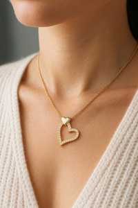 Collier élégant en argent sterling 925 plaqué or 14 carats avec pendentif double cœur pavé de diamants CZ, collier d'amour chrétien romantique pour la Saint-Valentin - Product Image 3