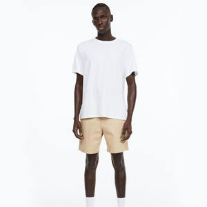 Short d'été décontracté en coton beige pour hommes, 100% coton, longueur genou avec cordons et poches, motif uni - Product Image 1
