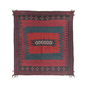 พรมขนสัตว์ทำมือขนาดใหญ่ Nayaab รูปทรงสี่เหลี่ยมผืนผ้า 9x12 ฟุต ลายเรขาคณิตสีแดงส้มคลาสสิก ทอแบบเรียบ สำหรับทางเข้าบ้าน-Paem-837 - Product Image 1