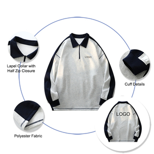 โลโก้ที่กําหนดเอง OEM ขนาดใหญ่เสื้อสวมหัว Unisex แขนยาวปกเสื้อยืดที่กําหนดเองสองโทนเสื้อโปโลแขนยาวฤดูใบไม้ผลิ - Product Image 2
