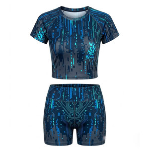 Conjunto Deportivo Casual para Mujer, Top Corto y Pantalones Cortos por Encima de la Rodilla, Tela Suave, Transpirable y Lavada, para Ejercicio, Entrenamiento y Uso al Aire Libre - Product Image 1