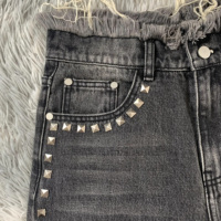 SALVA IMPEX Pantalon évasé pour femme, coupe ajustée, 100% Coton, délavé à l'acide, orné de strass et de patchs, respirant, écologique
