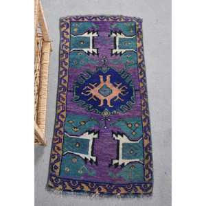 Tapis turc vintage classique violet vert Patchwork Design 1.4X3 pieds laine à poils moyens Latex Boho salle à manger tapis écologique - Product Image 1