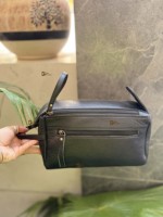 Nouvelle mode en cuir véritable Double fermeture éclair hommes et femmes organisateur de toilette voyage cosmétique sacs de maquillage en cuir véritable avec poignée
