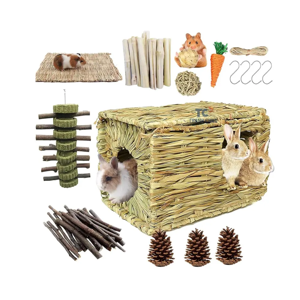 Grass House for Rabbits Natural Grass Rabbit Hideout House Bunny Hideaway Hut Toy Seagrass Woven Small Animal Sleeping